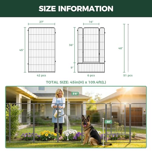 Image of FXW Garden Fence Outdoor for the Yard - 45in(H) x 109.4ft(L) Heavy Duty Metal Animal Barrier for Dog, No Dig Decorative Dog Fence, 48 Panels, Silver