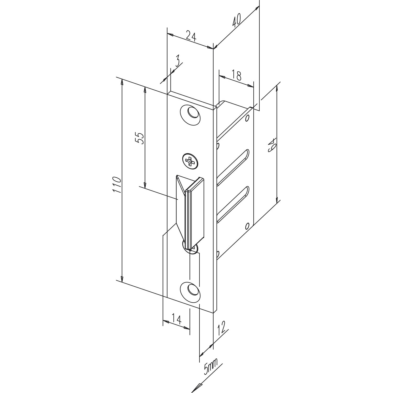 Fallenschloss 807-10 einstellbar, Stulp eckig, 24 x 110 x 3 mm