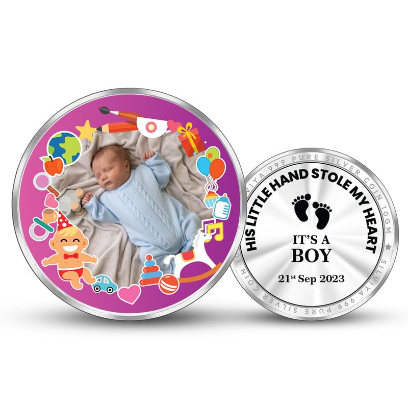 BIS Hallmarked "Precious Keepsakes for Baby Boy" Personalized 999 Pure Silver Round Coin (10g, 20g, 50g, 100g) - Newborn Baby Gift - Gift for baby - First Birthday Gift - With Certificate