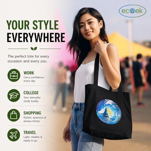 Image of Canvas Tote Bag for Women with Zipper & Pocket(Pack of 1) | Stylish Cotton Handbags for College | Aesthetic Tote Bag for Office, Shopping, Travel, Beach & Daily use