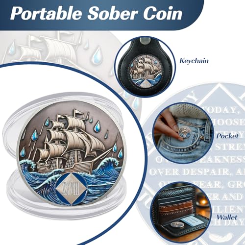 Image of Braving The Storm 28 Year Sober Coin, Nautical NA Coin, Addiction Recovery Twenty-Eight Year Sober Chip, Celebrating Recovery Anniversary Token, Narcotics Anonymous Sobriety Gifts for Men Women