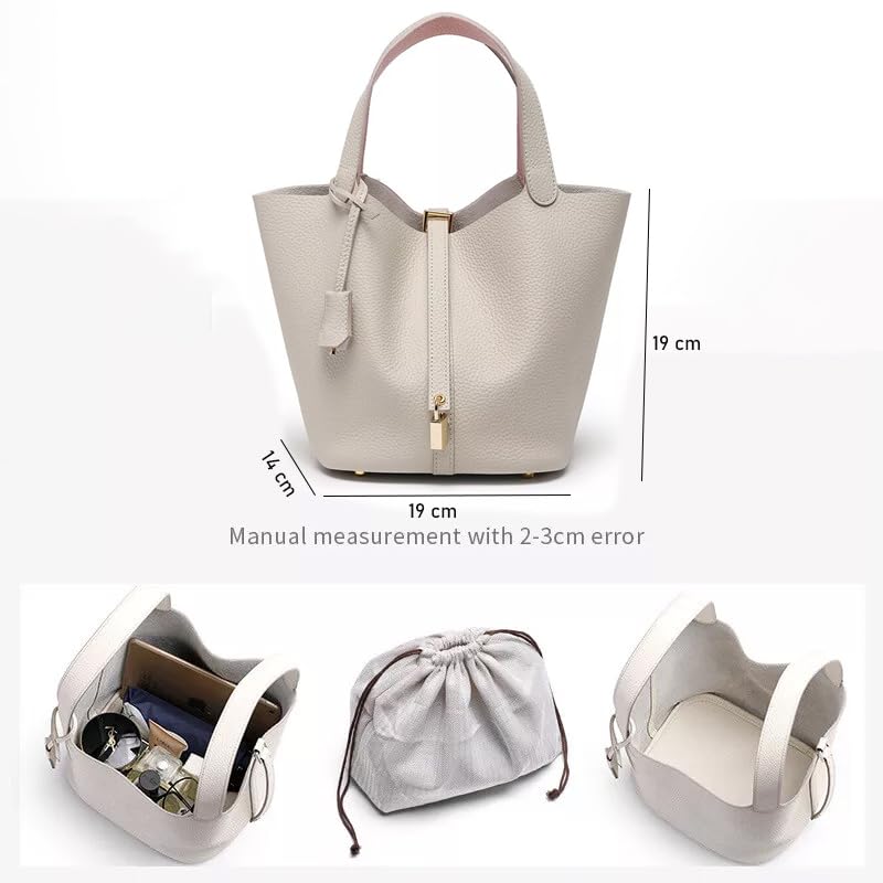 Women's Genuine Leather Bucket Bag Leather Handbag Lock Design Top-handle Purses Shoulder Handbag, Small2