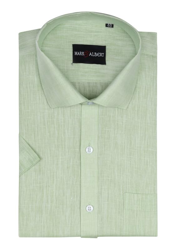 Image of MARK & ALBERT Men's Half Sleeve Pure Linen White Shirt