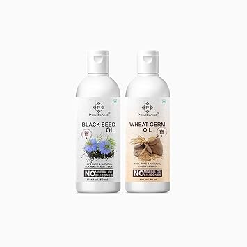 PuriFlame 100% Pure Blackseed Oil 50ML & Wheat Germ Oil 50ML Combo For Rapid Hair Growth, Anti Hair Fall, Split Ends & Promotes Softer & Shinier Hair (Pack Of 2)