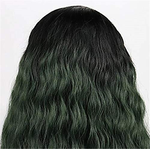Perruque synthétique résistante à la chaleur avec lace front vert et boucles - 6