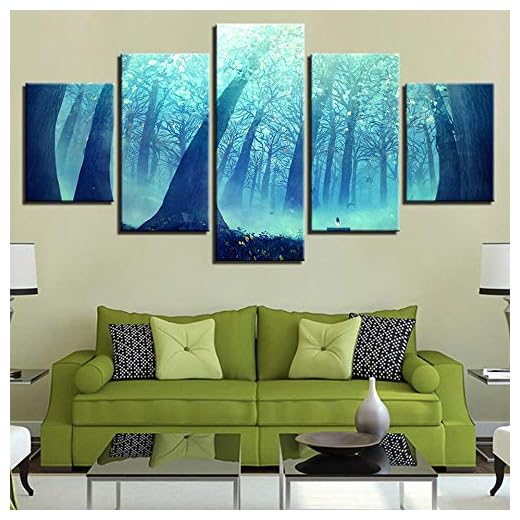 SJYHNB Modern canvasmålning väggkonst blå träslag bild för heminredning tryck på duk Giclee konstverk för väggdekor 5 delar 150 x 80 cm