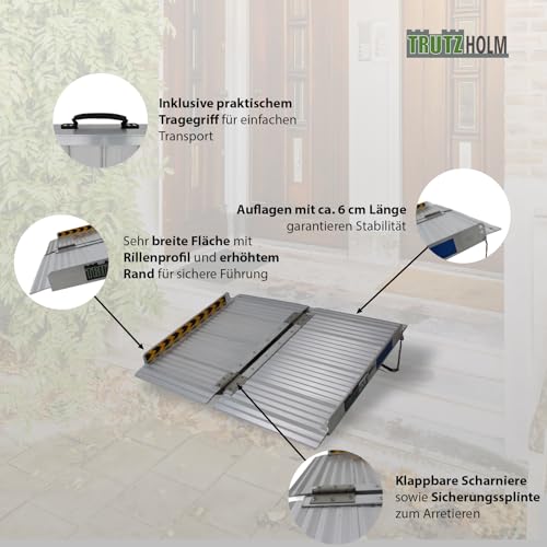 TRUTZHOLM Rollstuhlrampe klappbar 61 cm Traglast 272 kg Alu grau geriffelt Auffahrrampe