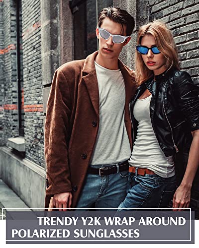 10 Pairs Y2K Wrap Around Sunglasses Multicolor Black Blue Silver Oval Shaped Sport Sunglasses Eyewear for Women Men 10 Colors 6