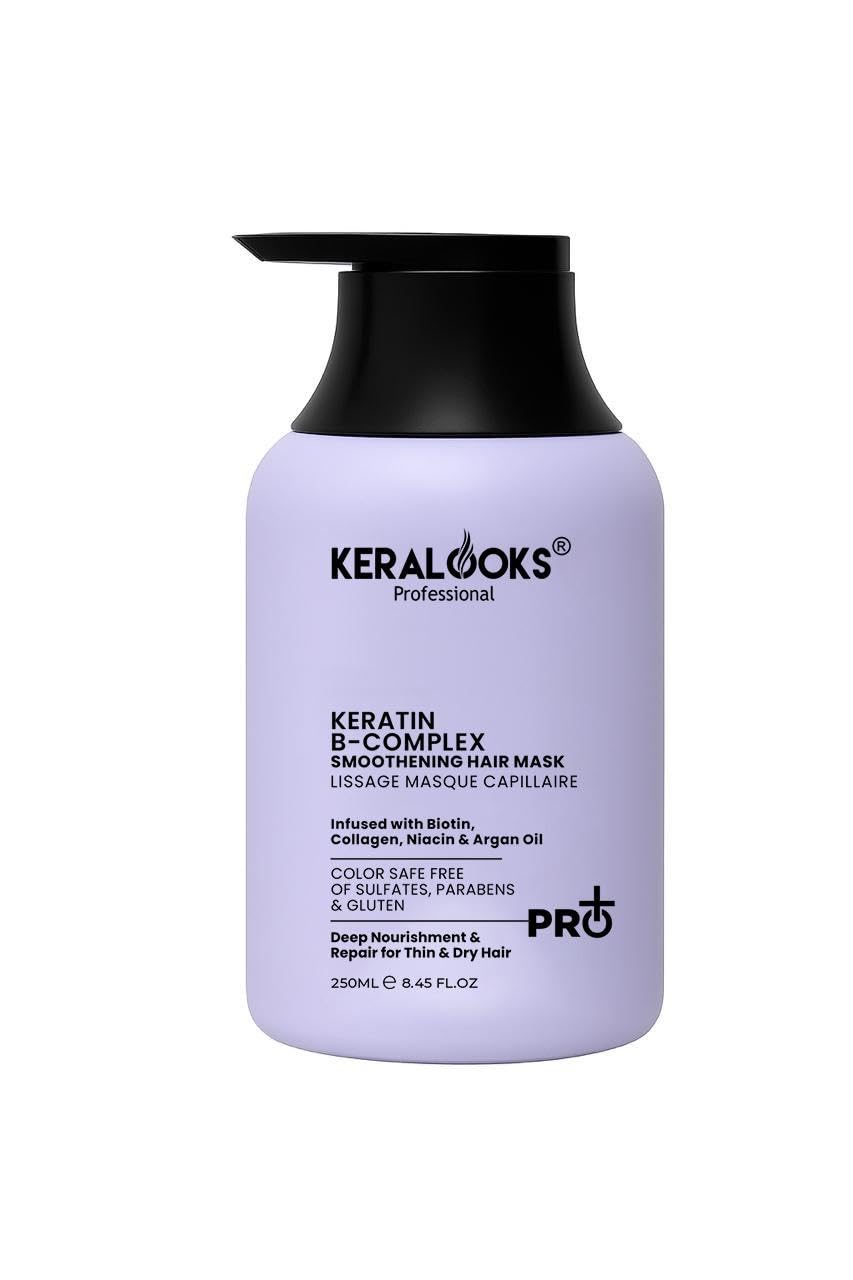 Keralooks Professional® Keratin B-Complex Smoothing Hair Mask 250ml | Infused with Biotin, Collagen, Niacin & Argan Oil | Sulfate-Free, Paraben-Free, Color Safe Hair Mask for Thin & Dry Hair-image-11