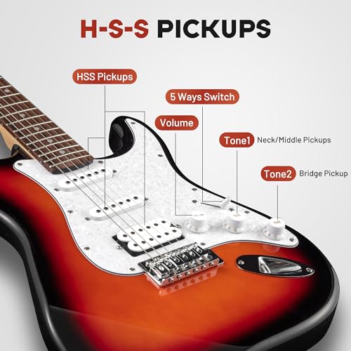 CAHAYA 39 Zoll E-Gitarre & Lautsprecher Set: Elektrische Gitarre Volle Größe mit 3 Pickups(S-S-H), Das Paket enthält eine Gitarrentasche, Stimmgerät, Whammy Bar, 4 Picks, Schultergurt