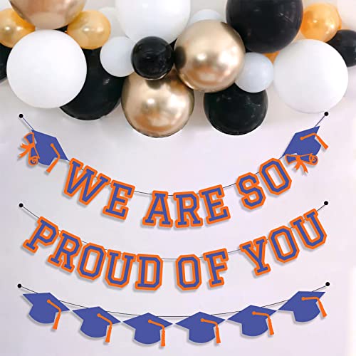 Image of We Are So Proud Of You Banner Graduation Party Decorations Congrats Grad Cap Garlands Wall Sign Blue And Orange