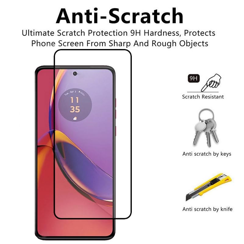 Image of Casodon Designed for Motorola Moto G84 5G Tempered Glass Screen Protector Guard (Black) Full Screen Coverage with Easy Installation Kit