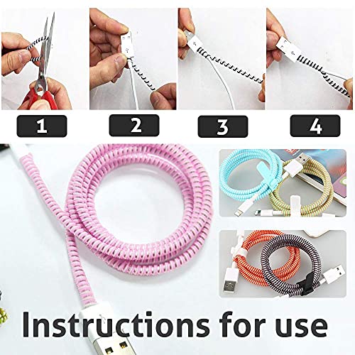 Image of Spiral Cable Protector, 150cm Plastic Cord Organizer for Charging Cables, Headphone and Charger Wire Protection Cover, Universal Device Compatible (Jet Black)