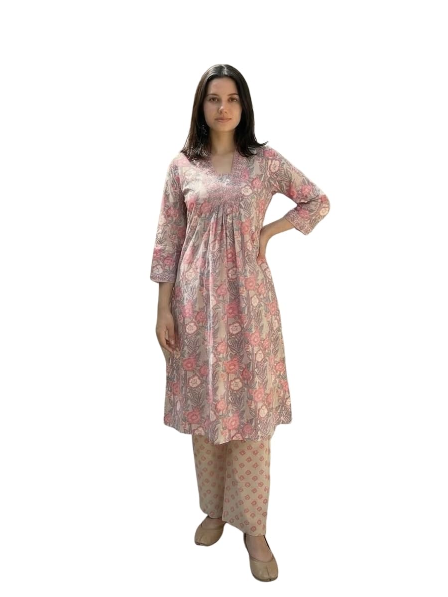 Pink Linen Floral Co-ord Set for Women-image-10