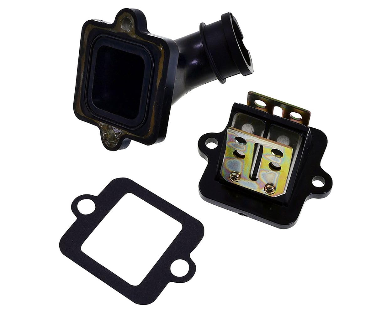 Kit d'admission ouvert compatible avec Peugeot Speedfight 3/4, JetForce | Lot: bloc clapets, joint, débridé, passage 21 millimètres; compatible avec Peugeot Citystar 50 2T AC, Citystar 50 RS 2T AC