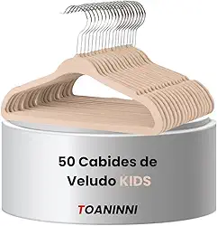 Kit 50 Cabides Veludo Infantil Slim Ultrafino Bege/Creme