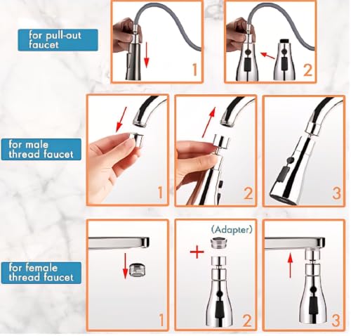 Image of Kitchen Faucet Spray Head Attachment, 3 Mode Tap Aerator Nozzle with Stream and Spray Water Flow, Sink Tap Extension for Washing and Cleaning
