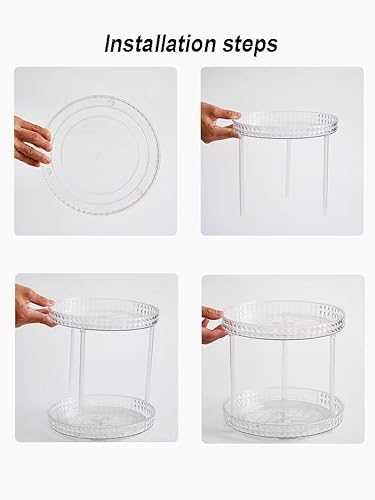 Miniatura 4 de Organizador de 2 niveles transparente Lazy Susan para refrigerador y gabinete, organizador de maquillaje giratorio de 360, vitrinas de cosméticos,