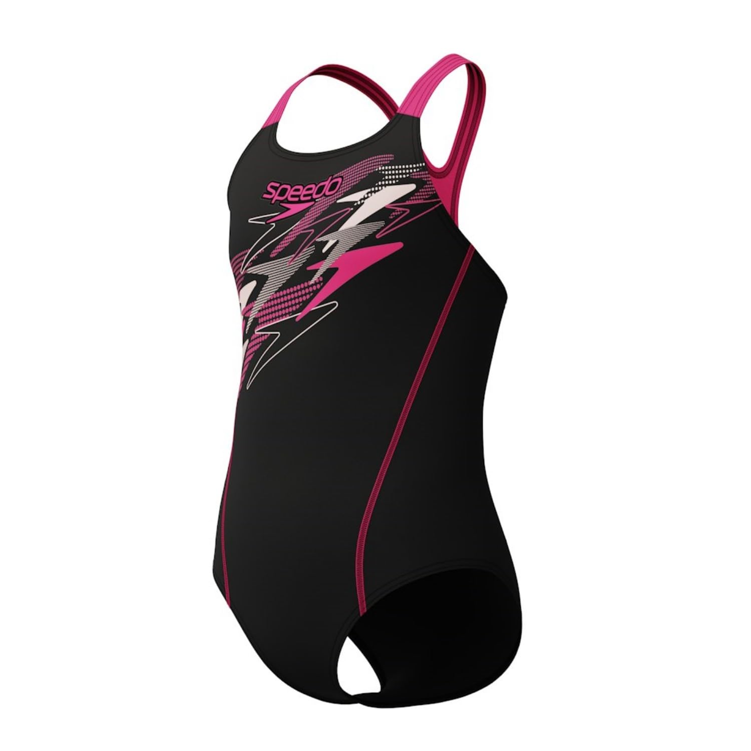 Speedo Girls Medley Logo Medalist Swimsuit Swimming Costume Anthracite/Margarita Pink Size 11-12 Years