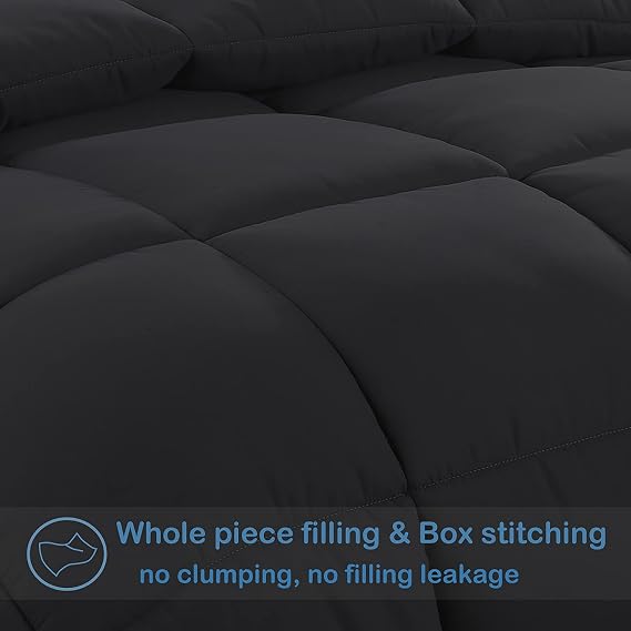 MAPLE DOWN Soft Full Size Comforter Duvet Insert-Down Alternative Comforter with Corner Tabs-Lightweight Fluffy Breathable Machine Washable (Black,82x86)