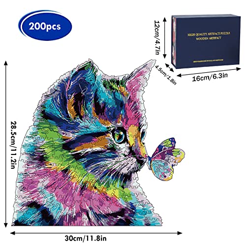 Wejimifa Wooden Puzzle For Adults, Wooden Jigsaw Puzzles For Adults And Kids, Wood Puzzles Adult, Wood Cut Animal Shaped Cat Puzzles, Gift For Adults And Kids (11.2X11.8 Inches, 200 Pieces) #TOP3