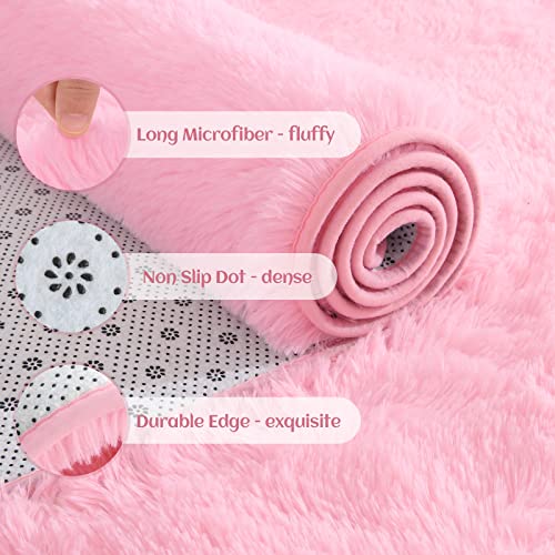 Yj.gwl Soft Pink Rug For Girls Bedroom, Cute Fluffy Rug For Kids Room Nursery, Shag Plush Carpet For Living Room, Kawaii Furry Rug For Baby's Toddler's Room, Cute Room Decor For Teen, 4X5.3 Feet #TOP4