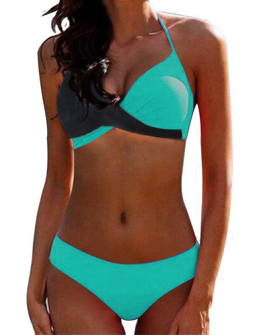 JFAN Bikini Elegante Traje de Baño Conjunto Bañador Halter Sexy Sólido para Mujer Ropa de Playa Traje de Baño Bikini Sets Talla Grande