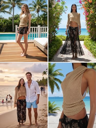 Image of Sheer Poncho Knit Gold Ponchos Top for Women Crochet Knitted Shimmer Asymmetrical Shawl Trendy Summer Nude Shoulder Net