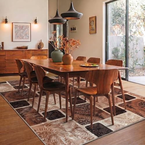 Image of Medallion Vintage Look Carpet for Living Room Bedroom Dining Room | Washable Area Rug with Non Slip TPR Backing | Modern Floor Carpet for Home(Design08-6x9 Feet)