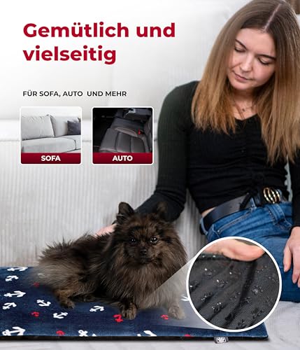 HS-Hundebett® Hundedecke XS (45x65 cm) – rutschfest & gemütlich Dank 3 cm Füllung – Perfekt fürs Sofa, Auto & Hundebox – Anker Blau, Made in DE