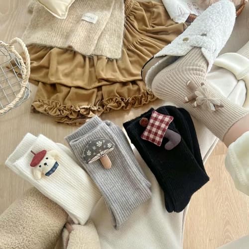 3 Pairs - Cute Three-Dimensional Ragdoll mid-Tube Socks, Autumn and Winter Cartoon Personality Outerwear Pile Socks - Black4