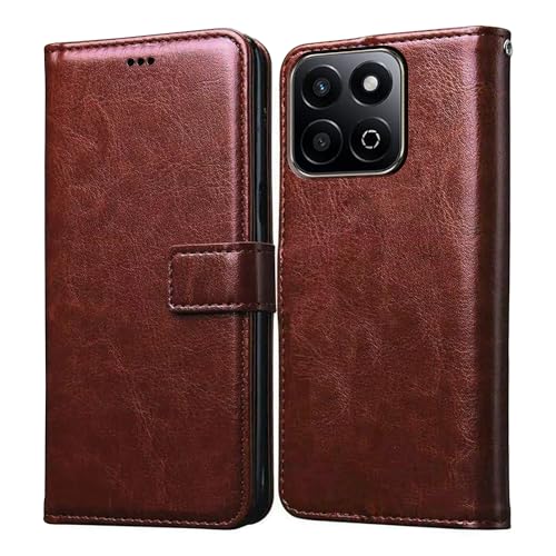 Image of Amazon Brand - Solimo Flip Leather Mobile Cover (Soft & Flexible Back case) for Honor X7c 5G (Brown)