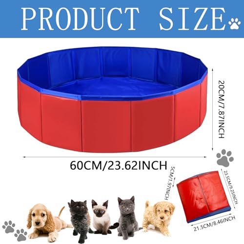 Faltbarer Hundepool,Hundepool Schwimmbad für Hunde,Hunde Planschbecken,Schwimmbecken für Katzen,rutschfeste und Verdickt PVC,Tragbare,für Kleine Hunde Katze,60x20cm