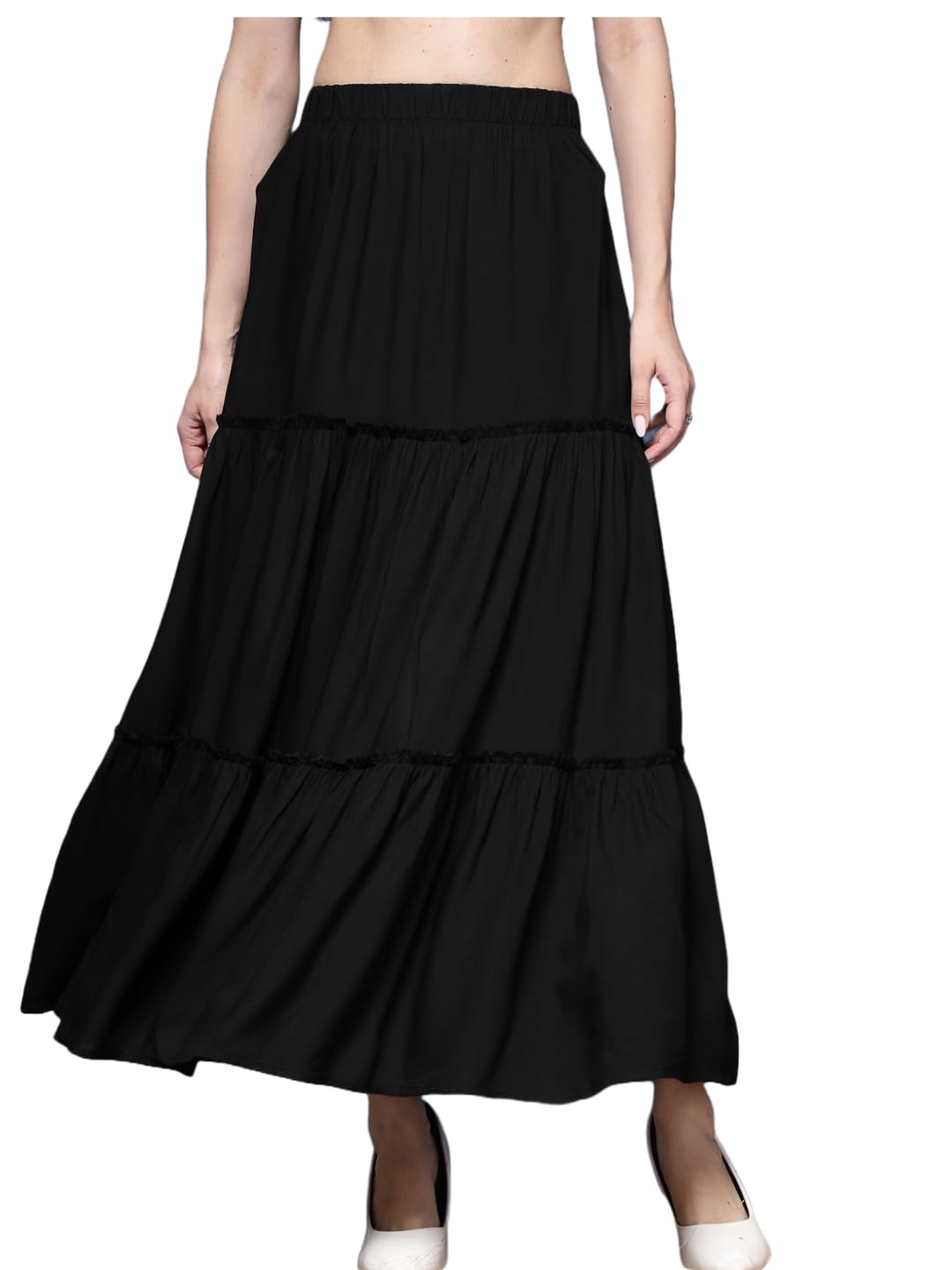 New Rayon Solid Flared Tiered Skirt for Women | Women Flared Skirt