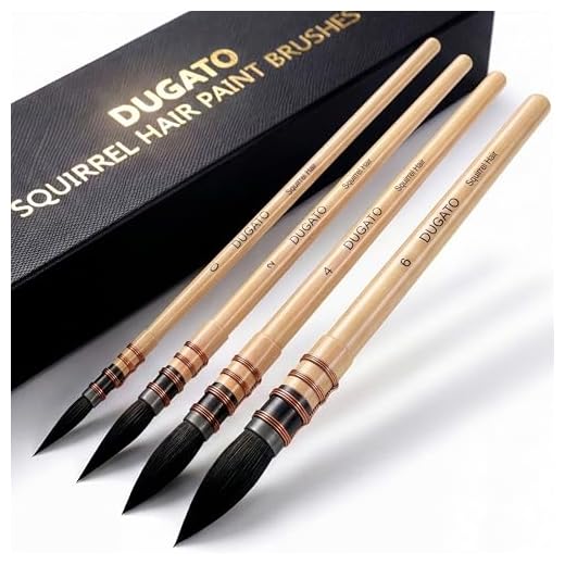 Professional Watercolor Paint Brushes, Round Squirrel Hair Paint Brush Set for Art Painting, Gouache, Fine Detailing, Acrylic, Gouache, Oil (4 Brushes)