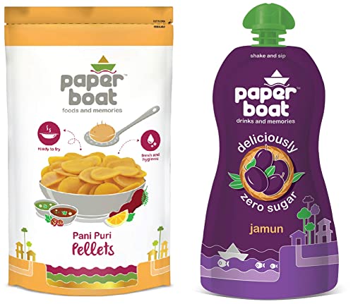 Image of Paper Boat Pani Puri Pellets, Ready to Fry(400g), Paper Boat Jamun, Fruit Juice, Zero Sugar Low-Calorie Drink (Pack of 6, 200ml each) No Added Preservatives and Colours