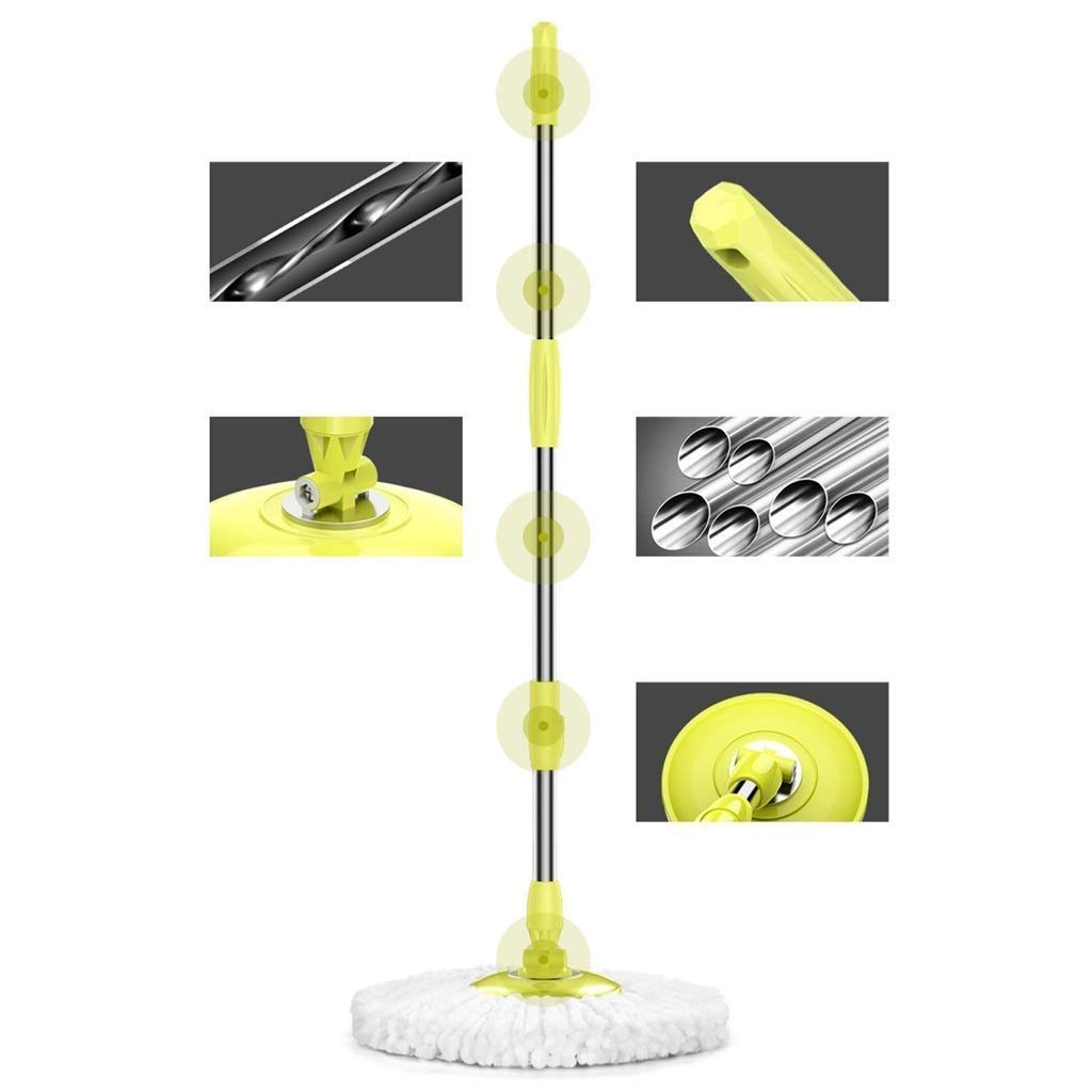Mop - Sistema de cubo de fregona giratoria, cabezales de fregona de microfibra de longitud extendida ajustable con placa de fregona de acero inoxidable
