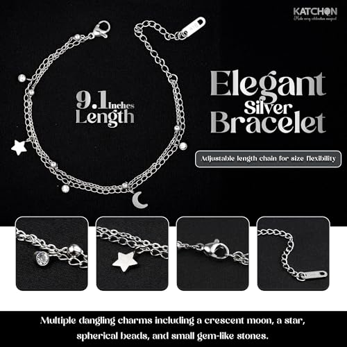 KatchOn, Elegant Star and Moon Bracelet - Adjustable, 9.1 Inches | Stainless Steel Silver Charm Bracelet for Women | Stainless Steel Bracelet, Silver Jewelry Gift for Mom, Wife, Girlfriend2