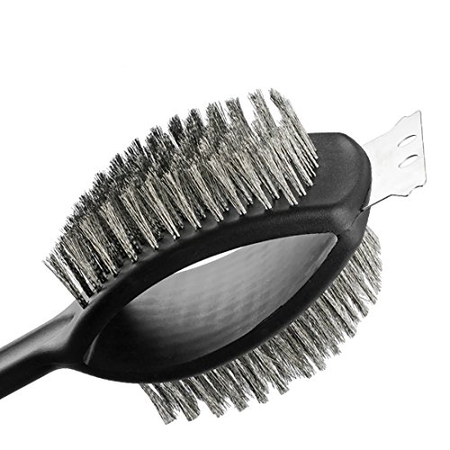 B&C.Room Grill Brush Barbecue Double Headed BBQ Cleaner Cleaning Brush Stainless Steel Wire Bristles with Scraper 17"