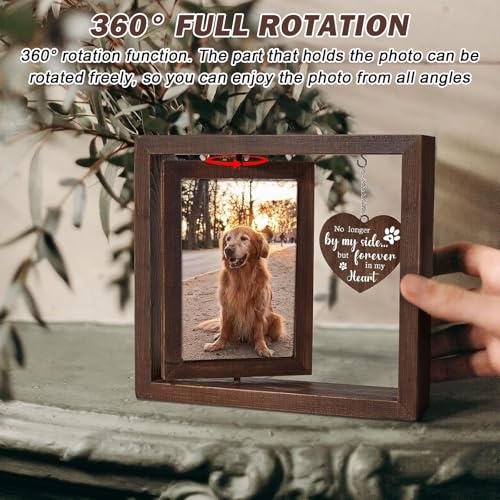 Sporgo Holz Bilderrahmen Hund Katze: 3D Bilderrahmen mit 2 Foto 360° Drehbar, Holz Bilderrahmen, Hund und Katze Gedenk Fotorahmen, ErinnerungBilderrahmen für Hunde oder Katzenbesitzer (23x20,5cm)