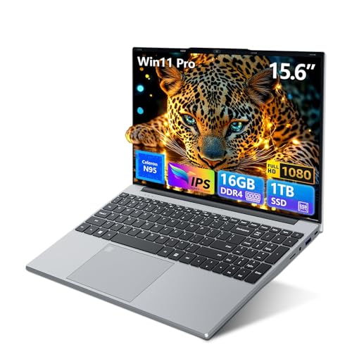 Image of 15.6 inch Gaming Laptop 2025, Laptop Computer with N95 Quad-Core up to 3.4GHz, 16GB DDR4 1TB SSD, Backlit Keyboard, Fingerprint Unlock, FHD 1920 * 1080, WiFi5, BT4.2, Win 11 Pro(Silver)