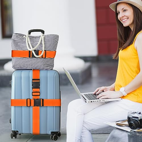 Image of 4 Pack Luggage Straps for Suitcases TSA Approved, Travel Belt, Suitcase Strap, by Hiuysid (Orange)