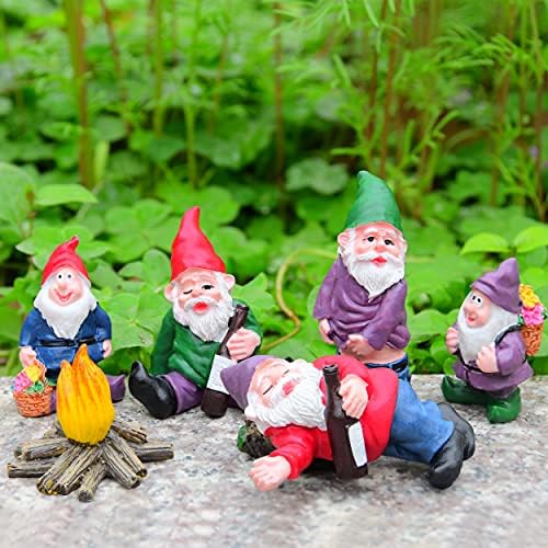 VAINECHAY Funny Garden Gnomes Outdoor Ornaments Mini Garden Gnome Statue Set Fairy Garden Accessories for Lawn Yard Decoration