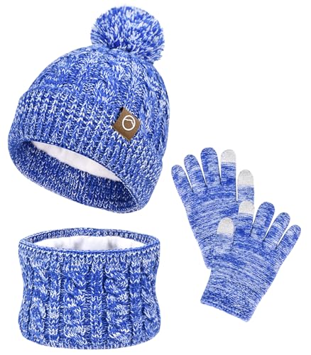 Image of ZOORON Kids Winter Hat Gloves Scarf Set, Girls Boys Hats Beanie with Pom