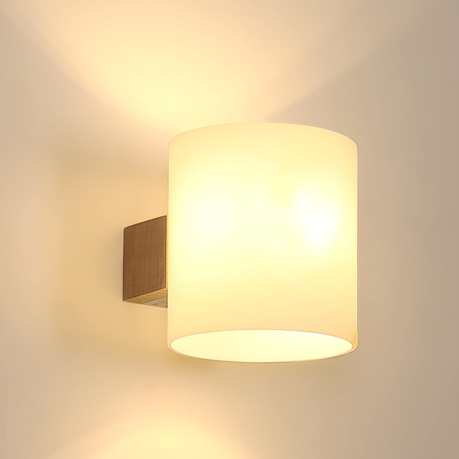 Toolight Wooden Wall Light Indoor E27, 12W 1350LM Wall Lamp with Three Color Light Bulb, Vintage Interior Wall Lighting Fixtures for Living Room Bedroom Stair Hallway Corridor, 3000K/4500K/6500K