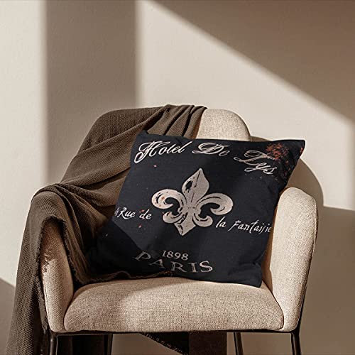 Linkwell Fleur De Lis Pillow Cover Black Word French Country Burlap Cushion Covers For Sofa Couch Decorative Pillow Case Cc741 #TOP2