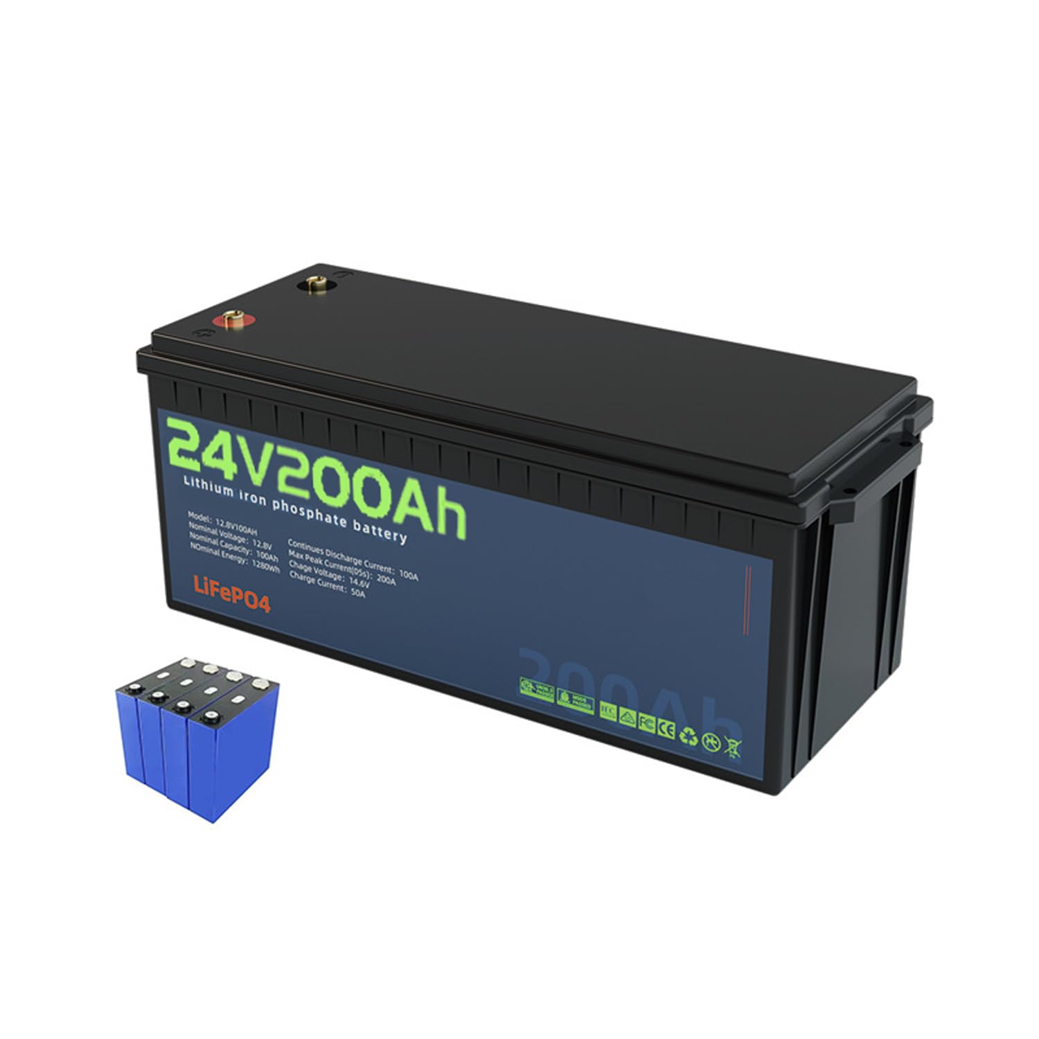 WILLQ 25.6V Lithium Battery 24V 50Ah 100Ah 200Ah LiFePO4 Battery Max. 1280W/2560W/5120W Power Built in 50A/100A BMS for RV, Marine, Trolling Motor, Solar,24v200ah