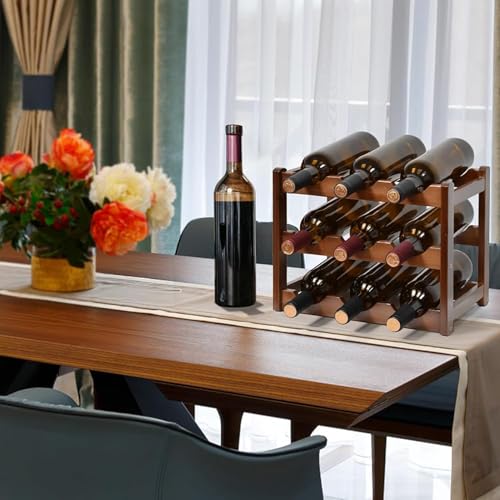 Soporte para 9 botellas de vino de madera sólido miniatura 3