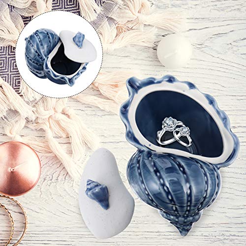 Cabilock Desktop Stand Girl Rings Ceramic Jewelry Box Nautical Shell Shape Tea Canister Decorative Jewelry Case Tea Pot Containers For Coastal Home Table Decoration Ring Bracket Coffee Decor #TOP6
