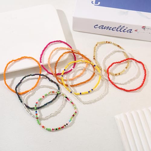 Image of Beaded Anklets for Women Handmade Boho Beaded Ankle Bracelets Colorful Beads Foot Anklets for Women